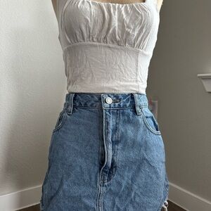 PacSun Light Blue Denim Skirt with Leather Logo Patch